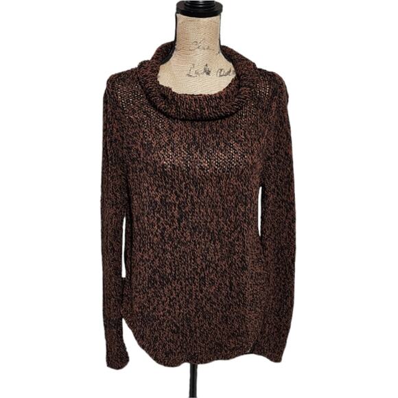 Eileen Fisher Organic Cotton Brown and Black Cowl Neck Sweater Size Medium - Picture 1 of 6